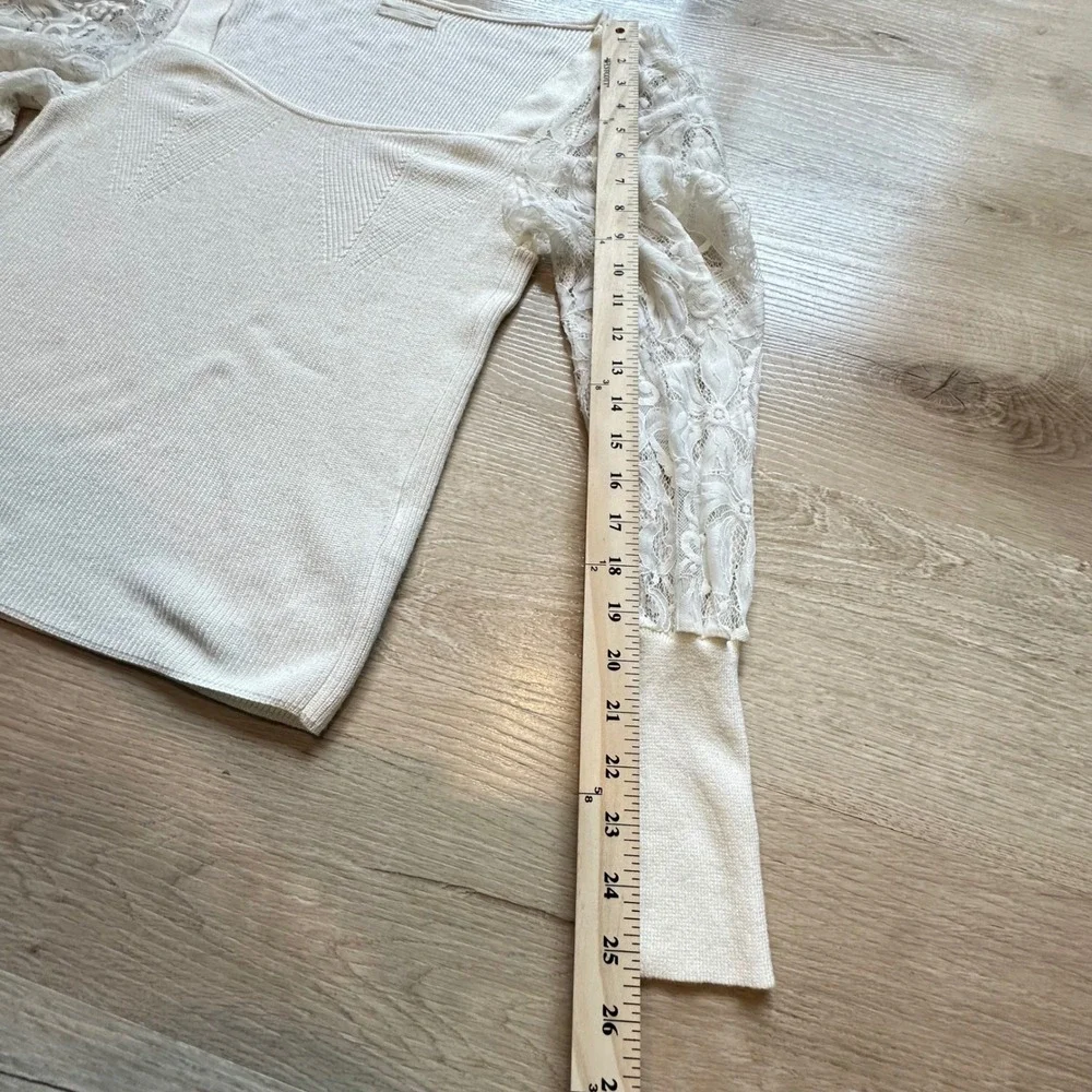 Anthropologie Sweater Sweetheart Lace Sleeve Romantic Coquette Ivory M